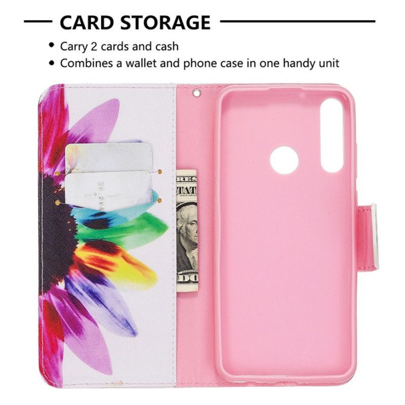 Leren Hoesje voor Huawei Y6p Aquarelbloem