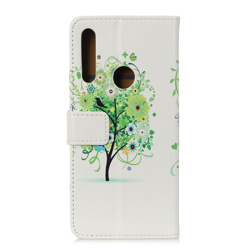 Leren Hoesje voor Huawei Y6p Groen Bloeiende Boom