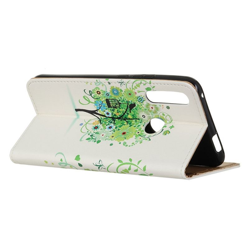 Leren Hoesje voor Huawei Y6p Groen Bloeiende Boom