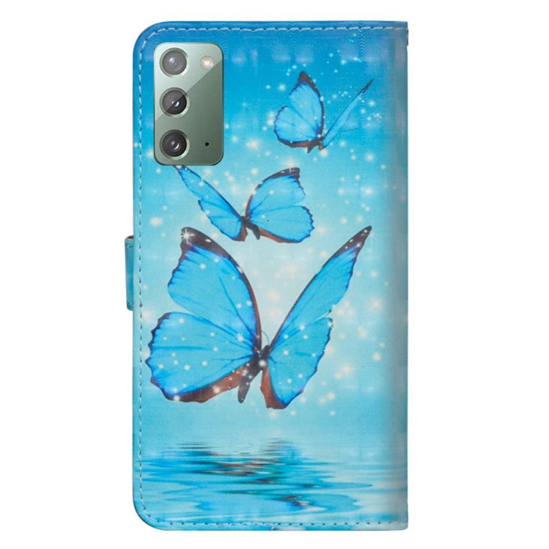 Bescherming Hoesje Samsung Galaxy Note 20 Telefoonhoesje Vliegende Blauwe Vlinders