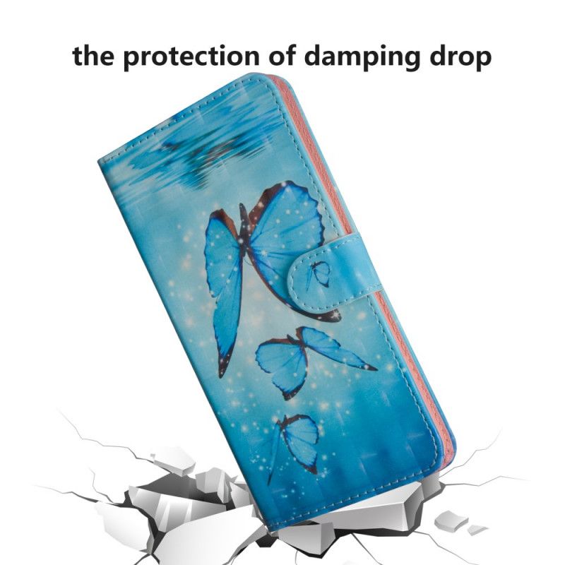Bescherming Hoesje Samsung Galaxy Note 20 Telefoonhoesje Vliegende Blauwe Vlinders