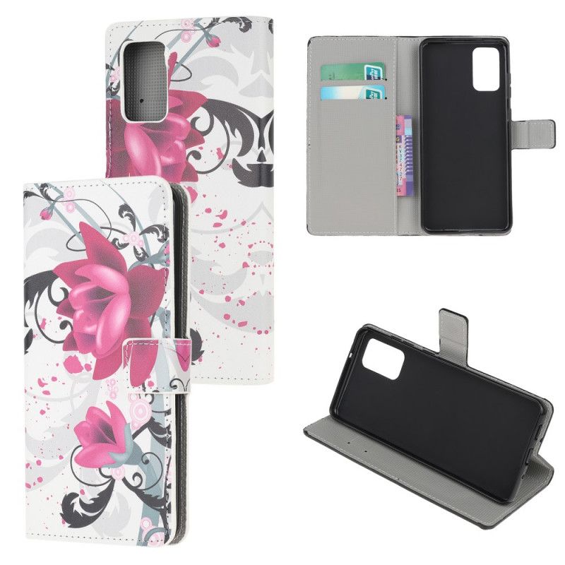 Cover Folio-hoesje Samsung Galaxy Note 20 Roze Magenta Telefoonhoesje Tropische Bloemen