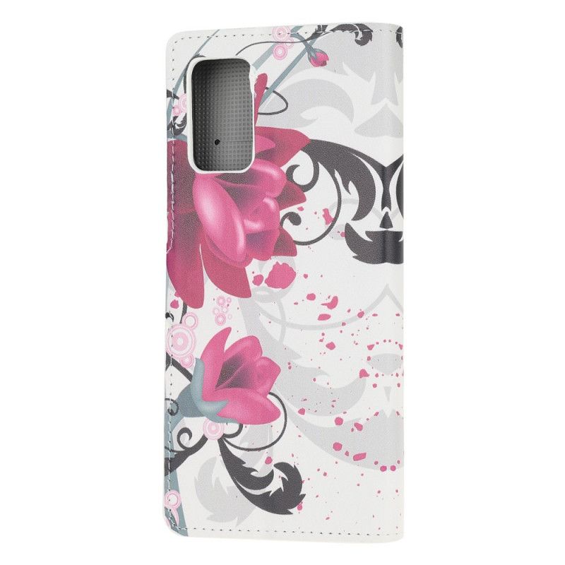 Cover Folio-hoesje Samsung Galaxy Note 20 Roze Magenta Telefoonhoesje Tropische Bloemen