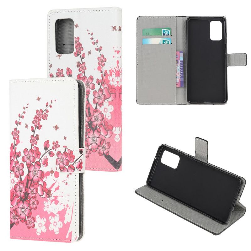 Cover Folio-hoesje Samsung Galaxy Note 20 Roze Magenta Telefoonhoesje Tropische Bloemen