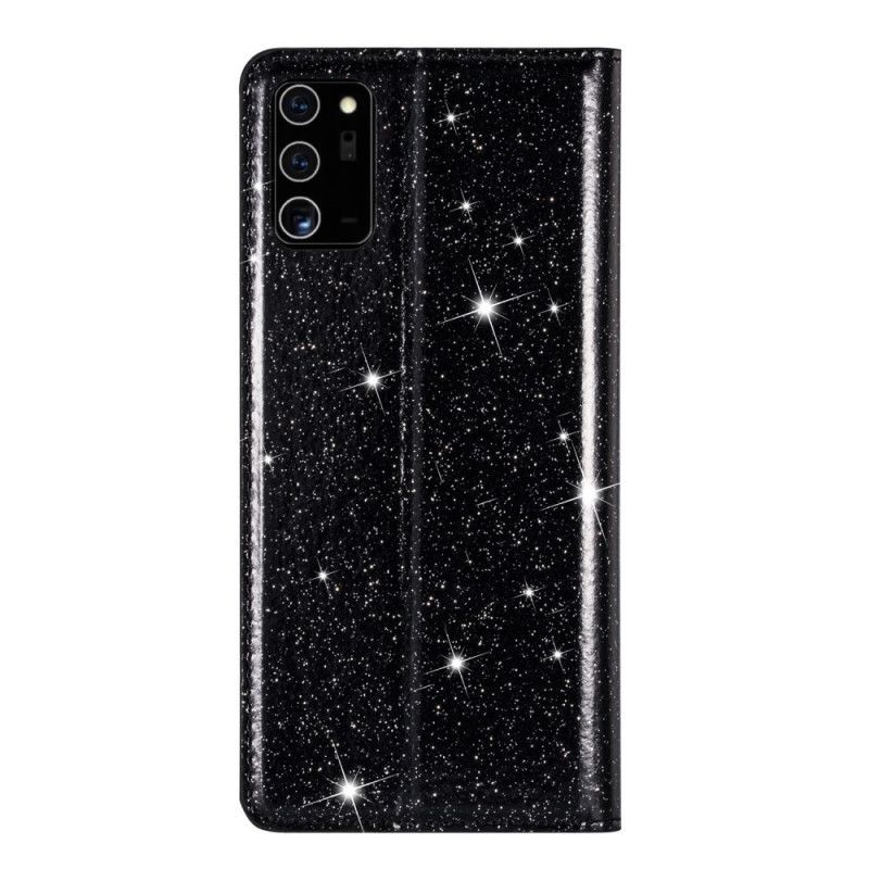 Folio-hoesje Samsung Galaxy Note 20 Grijs Zwart Telefoonhoesje Glitterstijl