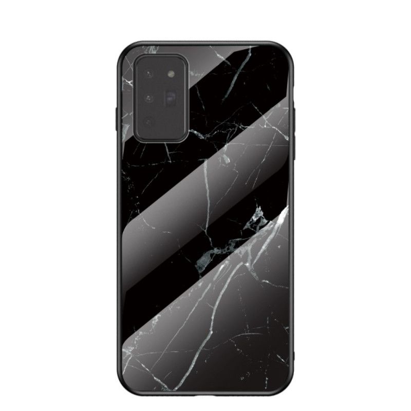 Hoesje Samsung Galaxy Note 20 Wit Zwart Marmer Kleuren Gehard Glas