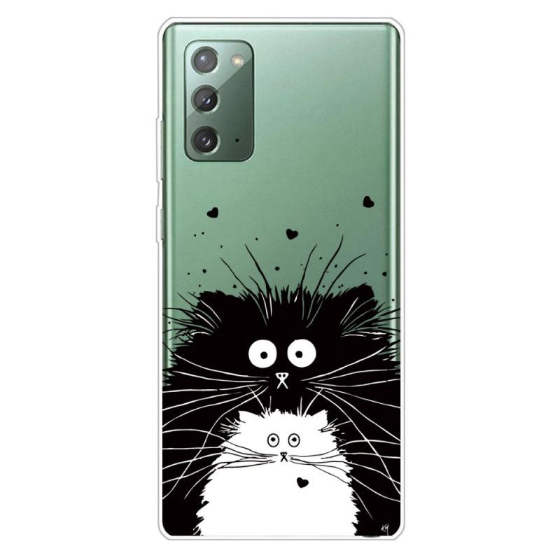 Hoesje voor Samsung Galaxy Note 20 Wit Zwart Kijk Naar Katten