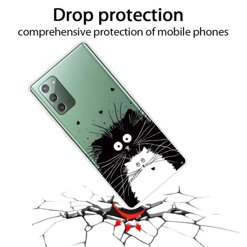 Hoesje voor Samsung Galaxy Note 20 Wit Zwart Kijk Naar Katten