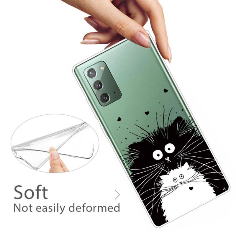 Hoesje voor Samsung Galaxy Note 20 Wit Zwart Kijk Naar Katten