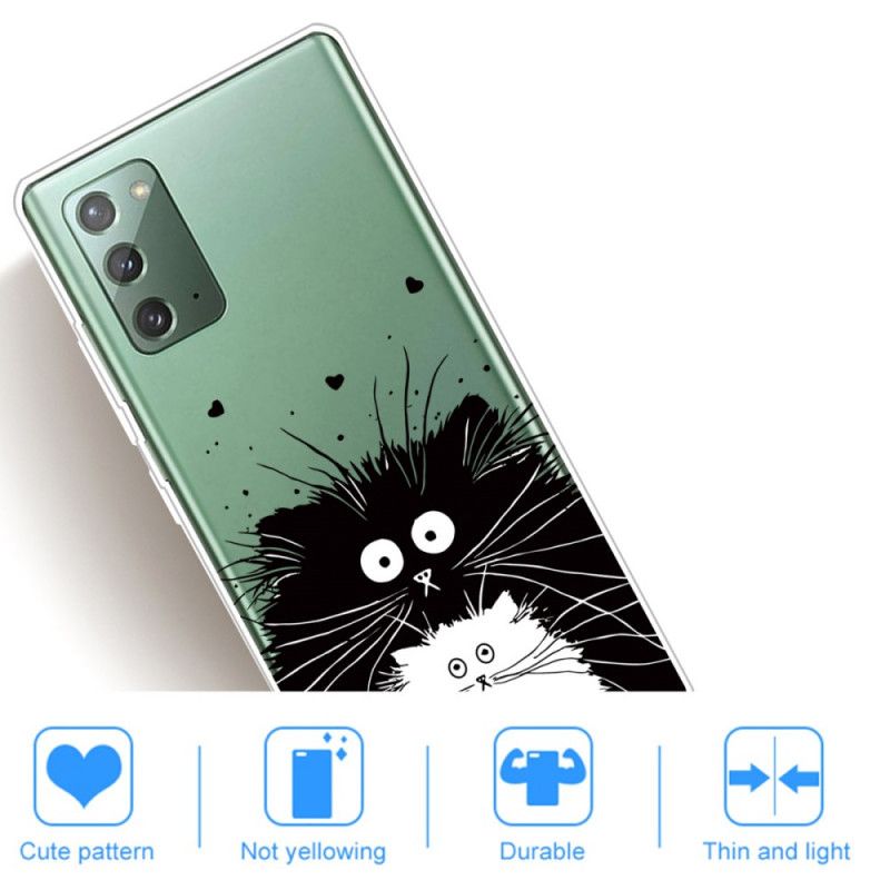 Hoesje voor Samsung Galaxy Note 20 Wit Zwart Kijk Naar Katten