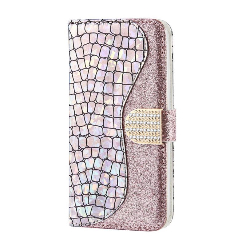 Leren Hoesje Samsung Galaxy Note 20 Lichtblauw Groen Krokodil Diamanten