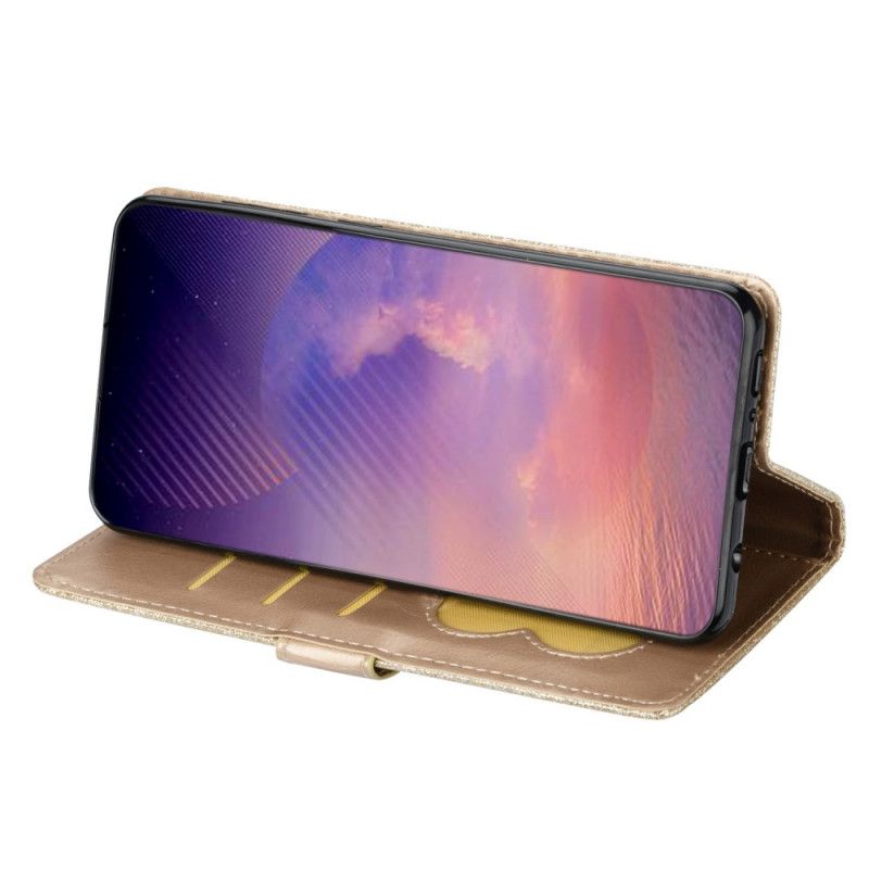 Leren Hoesje Samsung Galaxy Note 20 Magenta Zwart Portemonnee Met Glitter