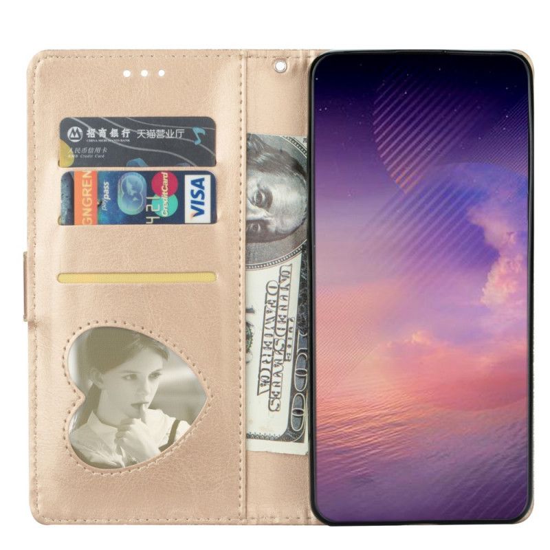 Leren Hoesje Samsung Galaxy Note 20 Magenta Zwart Portemonnee Met Glitter