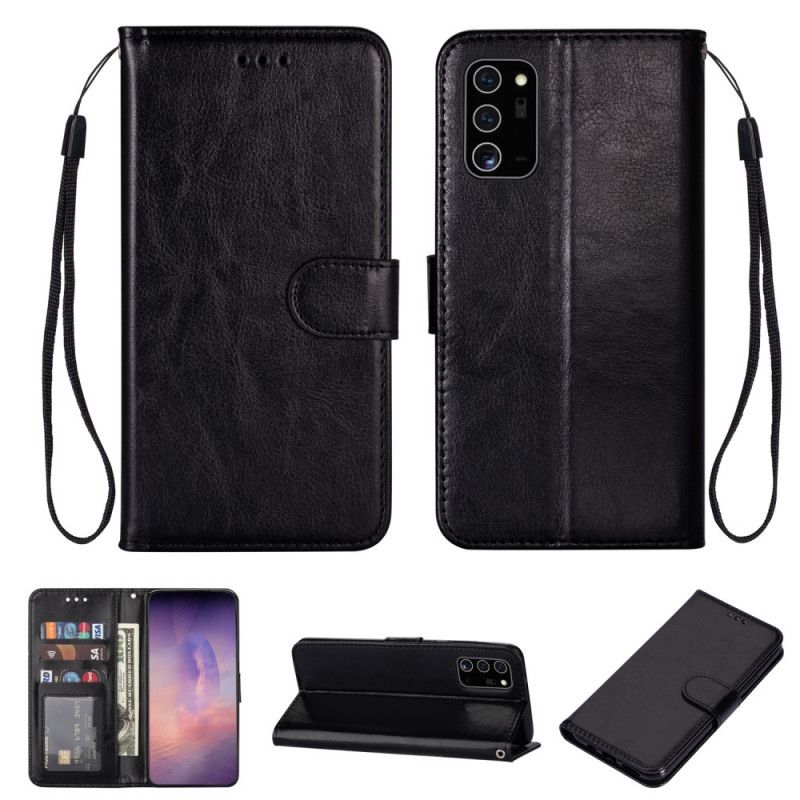 Leren Hoesje Samsung Galaxy Note 20 Rood Zwart Effen Kleurenserie Met Riem