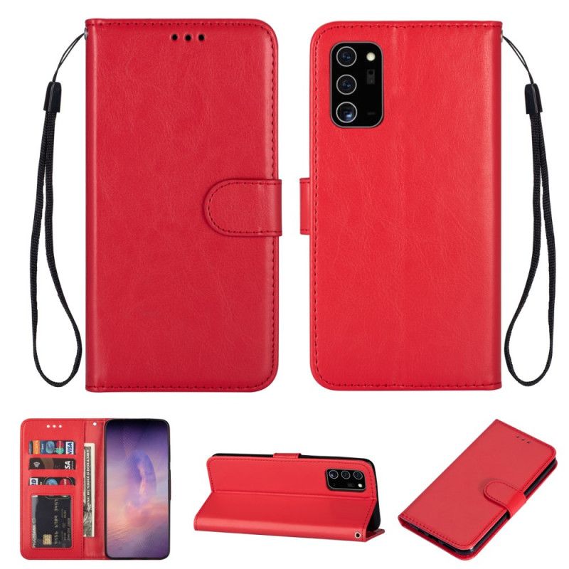 Leren Hoesje Samsung Galaxy Note 20 Rood Zwart Effen Kleurenserie Met Riem