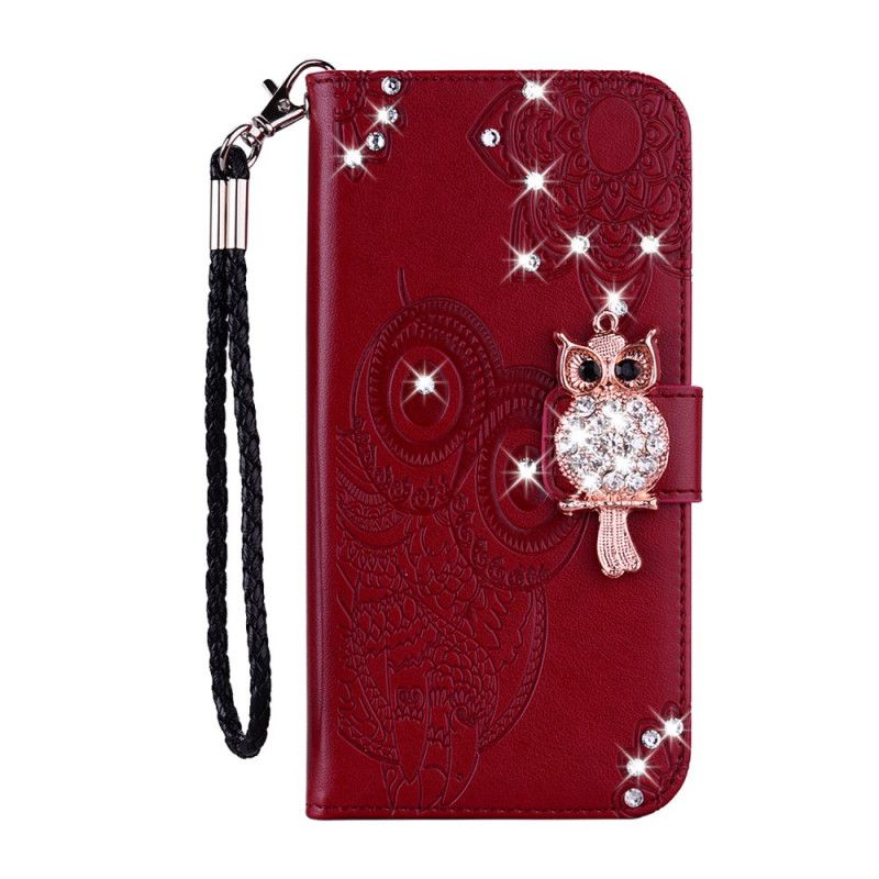 Leren Hoesje voor Samsung Galaxy Note 20 Magenta Grijs Uil Mandala En Bedel