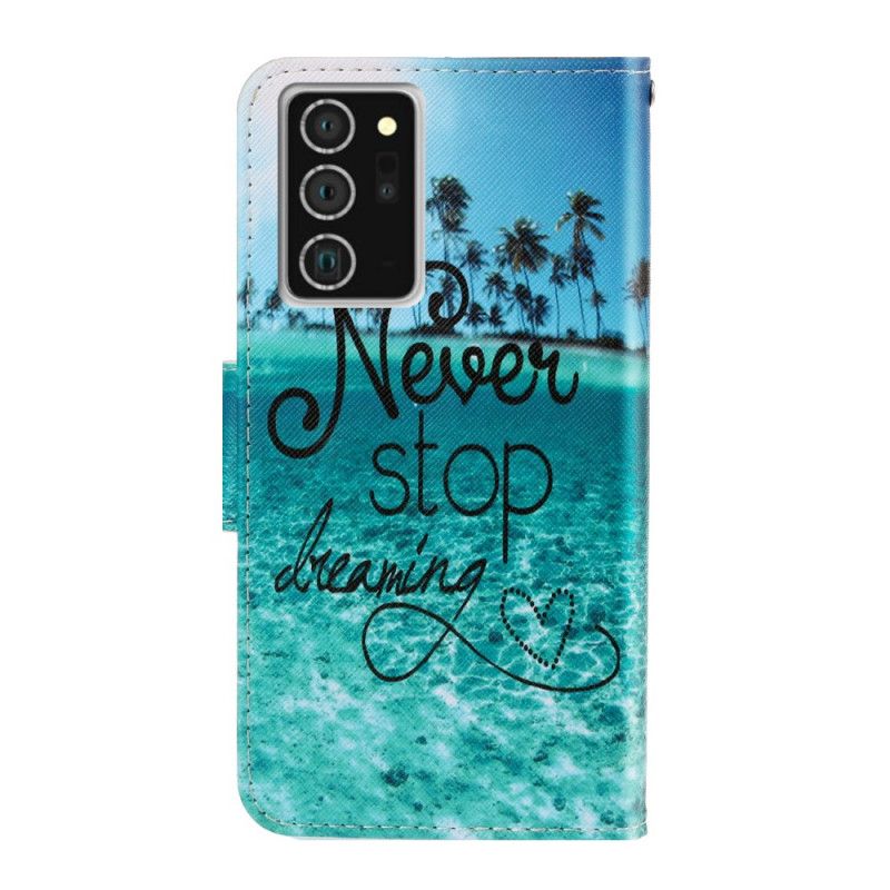 Leren Hoesje voor Samsung Galaxy Note 20 Stop Nooit Met Dromen Marine Met String