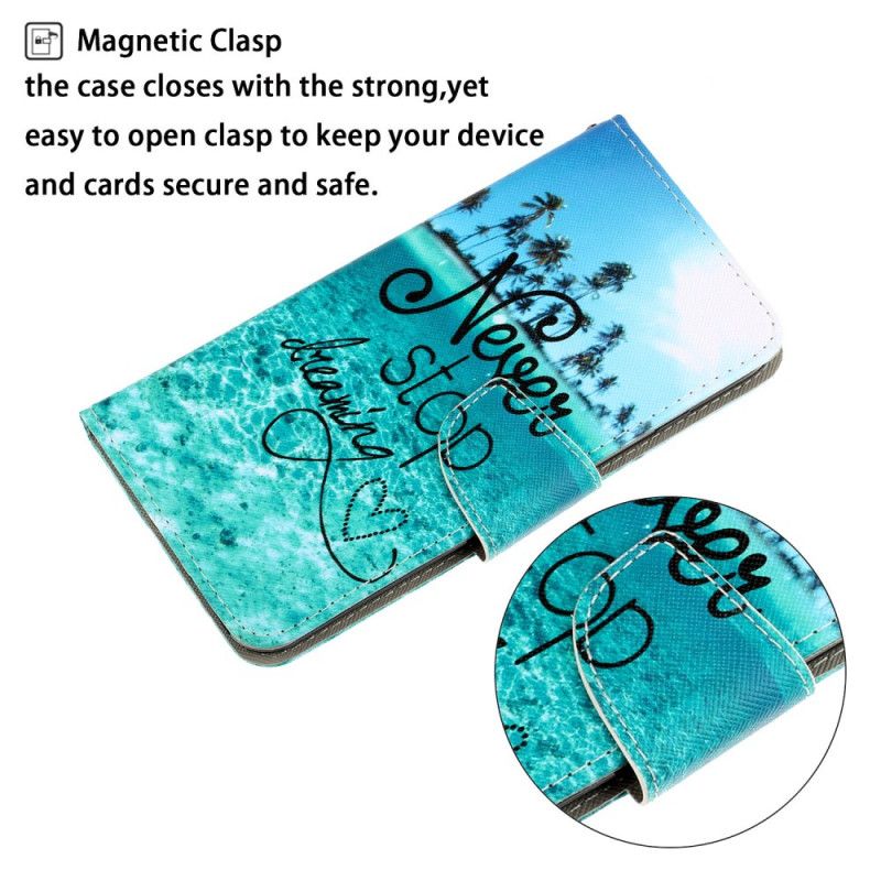 Leren Hoesje voor Samsung Galaxy Note 20 Stop Nooit Met Dromen Marine Met String