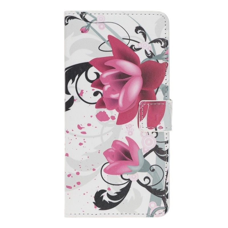 Flip Case Leren Huawei P Smart Z Paars Roze Tropische Bloemen