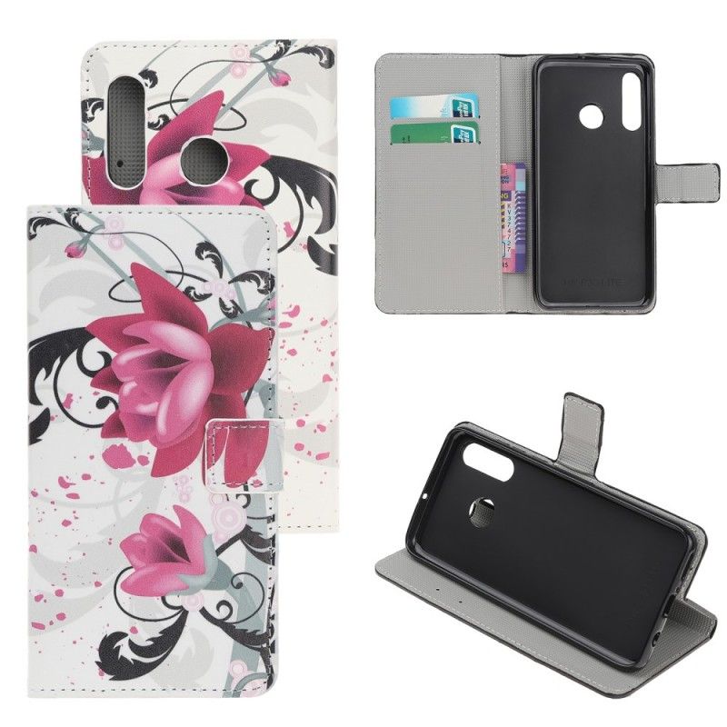 Flip Case Leren Huawei P Smart Z Paars Roze Tropische Bloemen