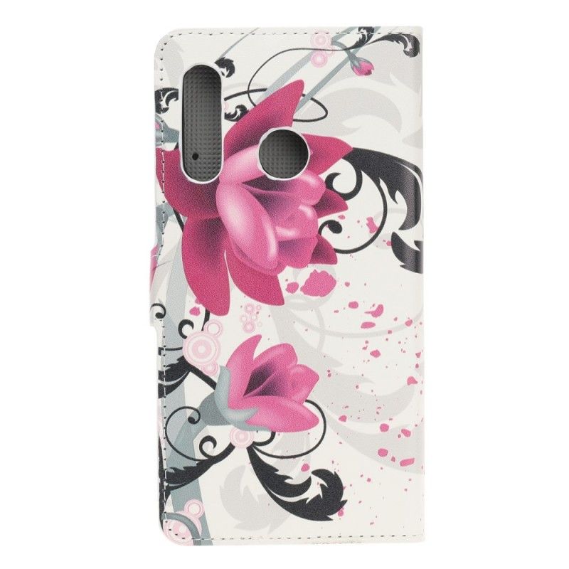 Flip Case Leren Huawei P Smart Z Paars Roze Tropische Bloemen