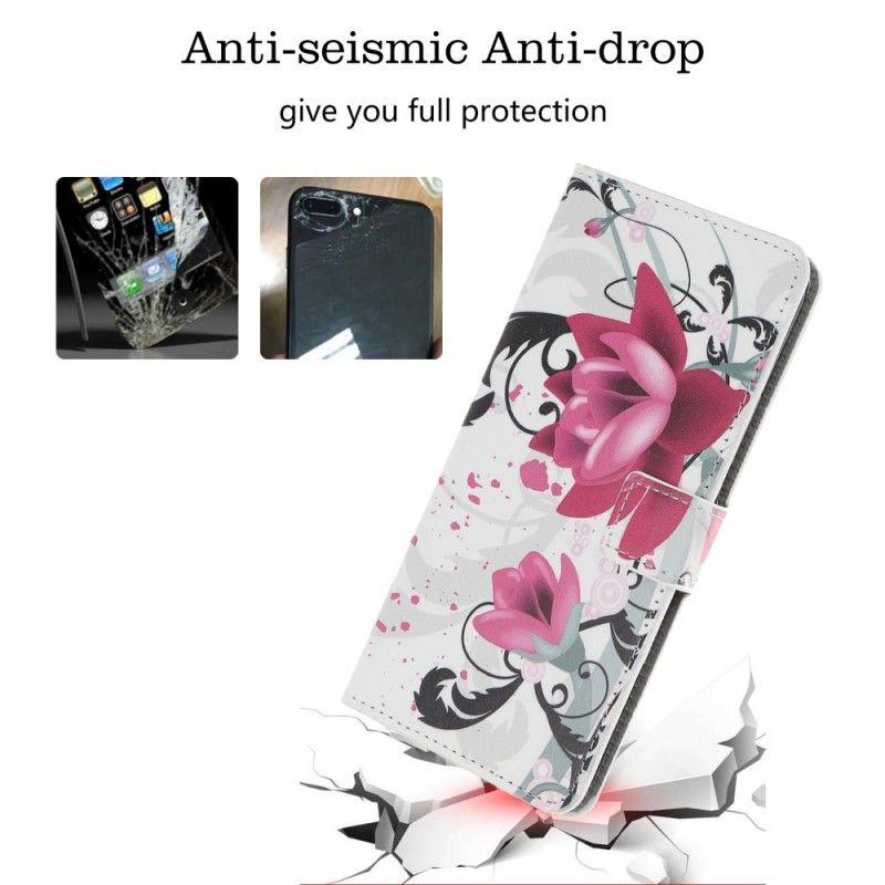 Flip Case Leren Huawei P Smart Z Paars Roze Tropische Bloemen