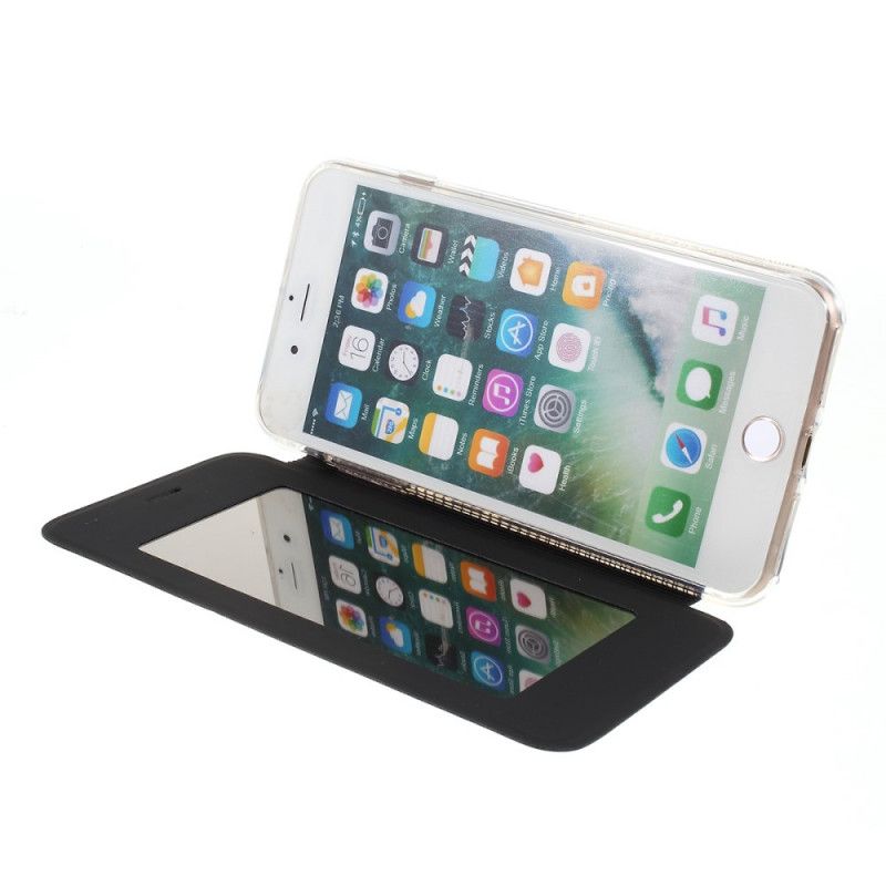 Folio-hoesje voor iPhone 7 Plus / 8 Plus Zwart Spiegel- En Leereffect