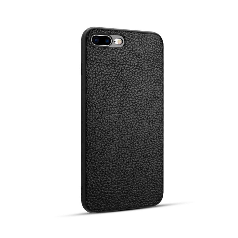 Hoesje voor iPhone 7 Plus / 8 Plus Zwart Echt Lychee Leer