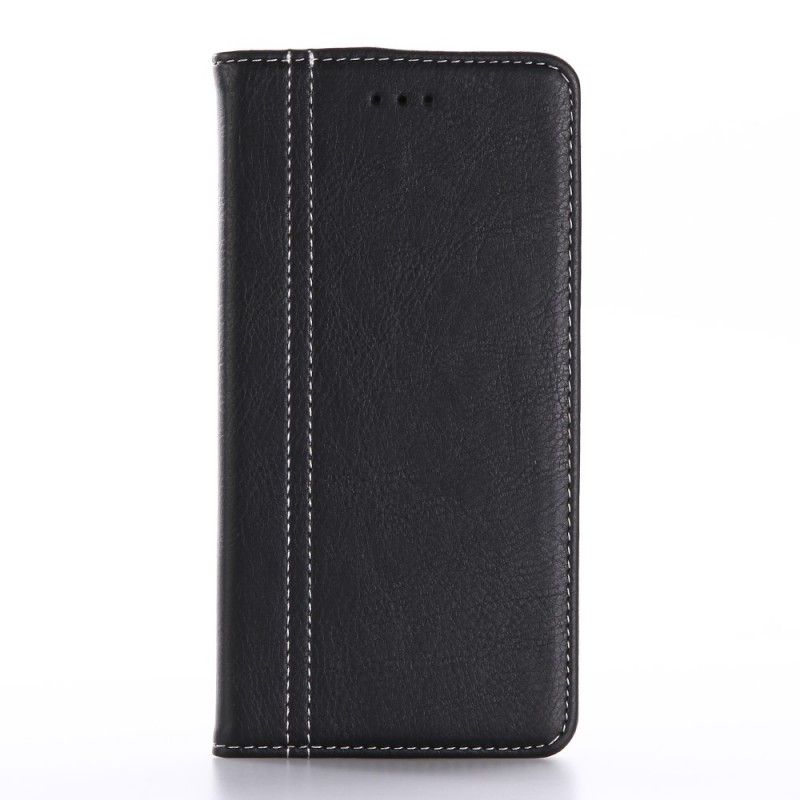 Leren Hoesje iPhone 7 Plus / 8 Plus Lichtbruin Zwart Dubbellijns Lederlook