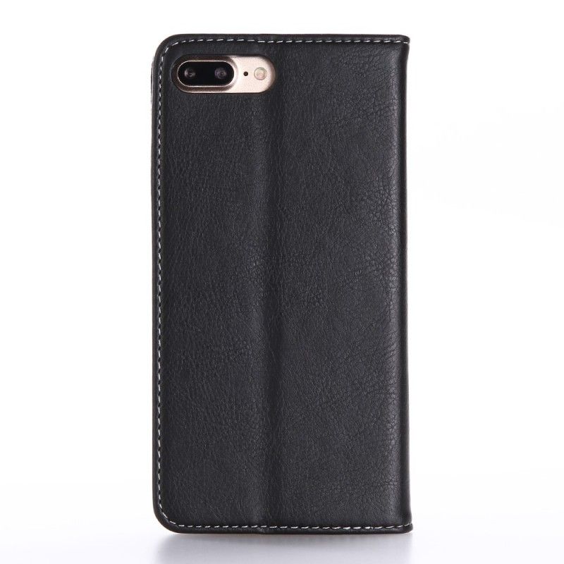 Leren Hoesje iPhone 7 Plus / 8 Plus Lichtbruin Zwart Dubbellijns Lederlook