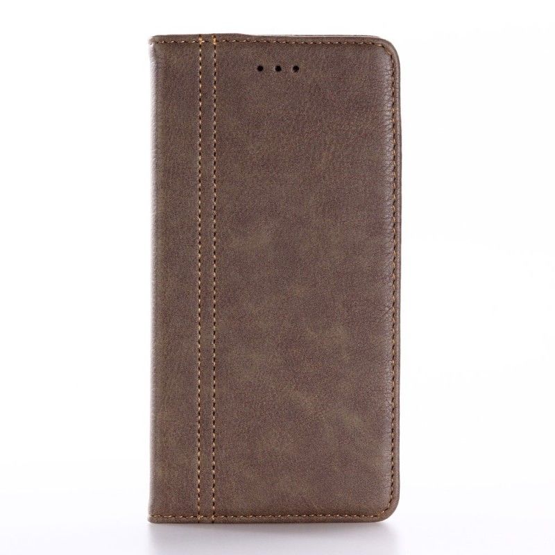 Leren Hoesje iPhone 7 Plus / 8 Plus Lichtbruin Zwart Dubbellijns Lederlook