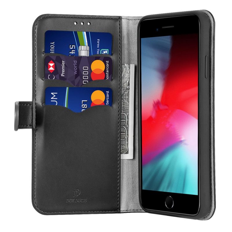 Leren Hoesje iPhone 7 Plus / 8 Plus Magenta Zwart Serie Kado Dux Ducis