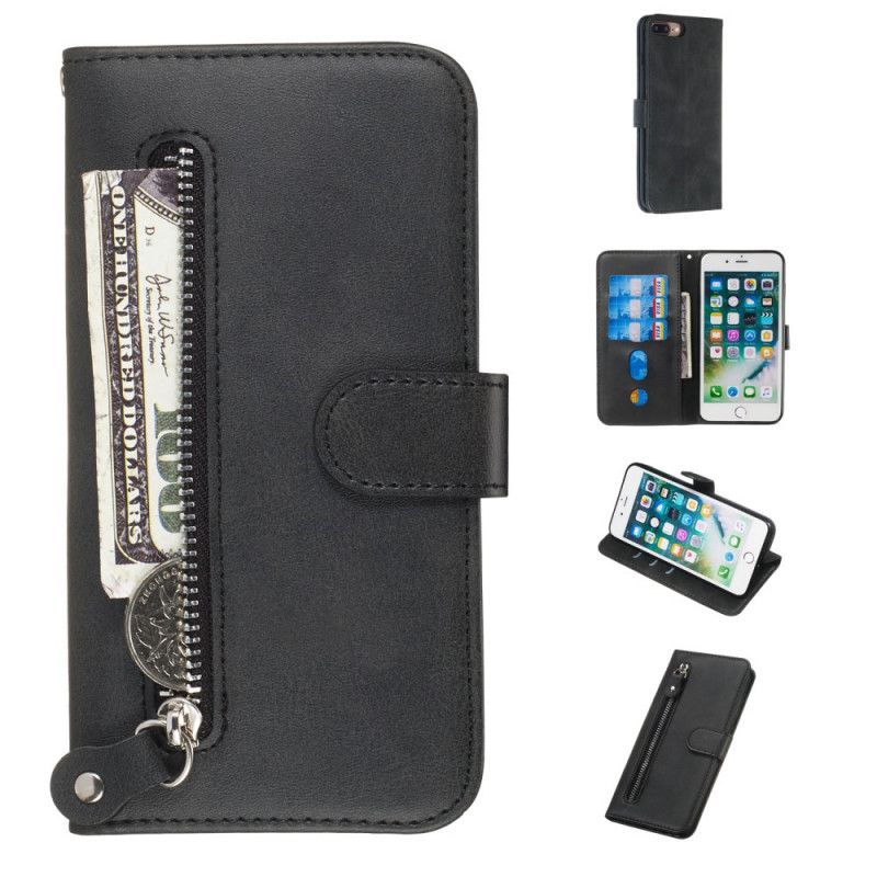 Leren Hoesje iPhone 7 Plus / 8 Plus Rood Zwart Telefoonhoesje Vintage Portemonnee