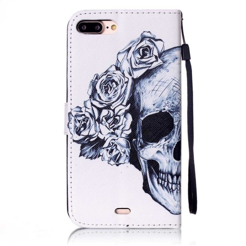 Leren Hoesje iPhone 7 Plus / 8 Plus Telefoonhoesje Gebloemde Schedel