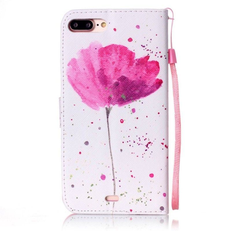 Leren Hoesje voor iPhone 7 Plus / 8 Plus Aquarel Klaproos