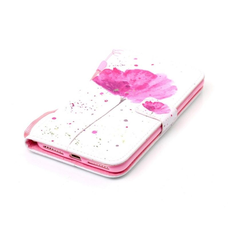 Leren Hoesje voor iPhone 7 Plus / 8 Plus Aquarel Klaproos