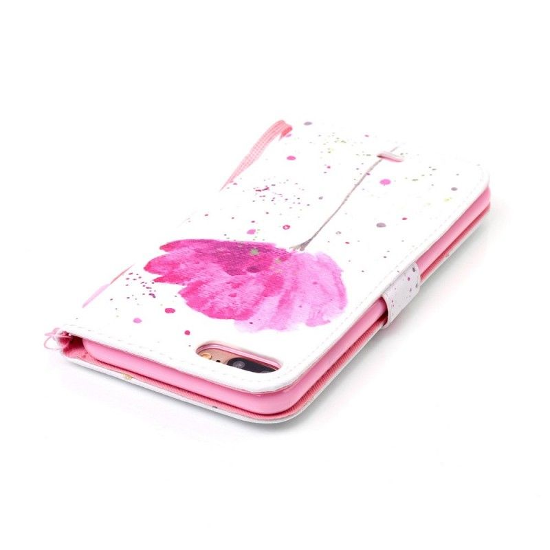 Leren Hoesje voor iPhone 7 Plus / 8 Plus Aquarel Klaproos
