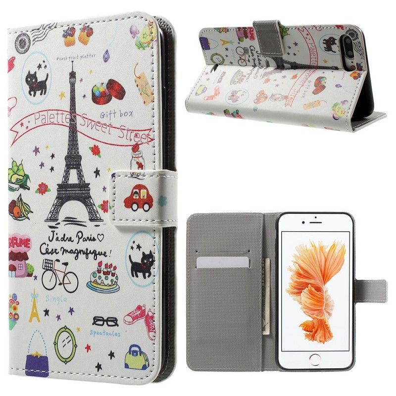 Leren Hoesje voor iPhone 7 Plus / 8 Plus Ik Hou Van Parijs