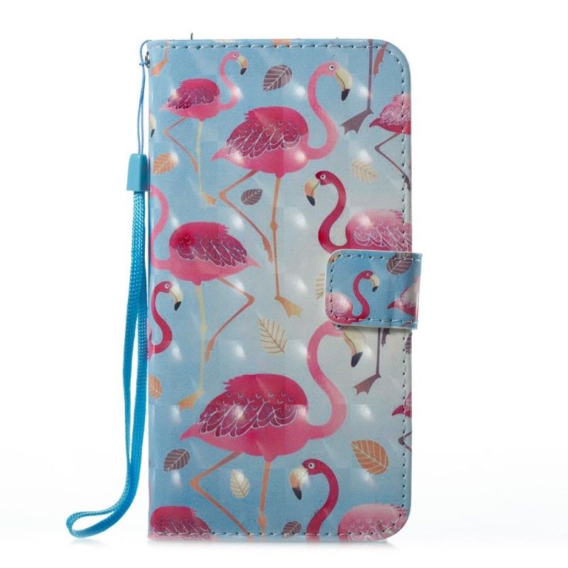 Leren Hoesje voor iPhone 7 Plus / 8 Plus Lichtblauw Wit Meerdere Flamingo'S