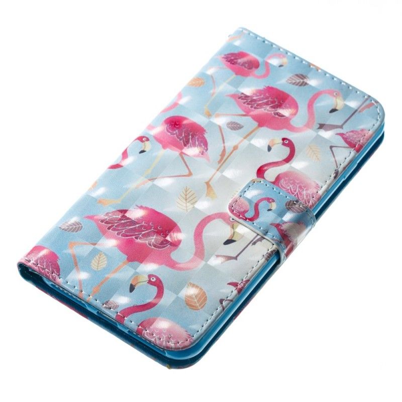Leren Hoesje voor iPhone 7 Plus / 8 Plus Lichtblauw Wit Meerdere Flamingo'S