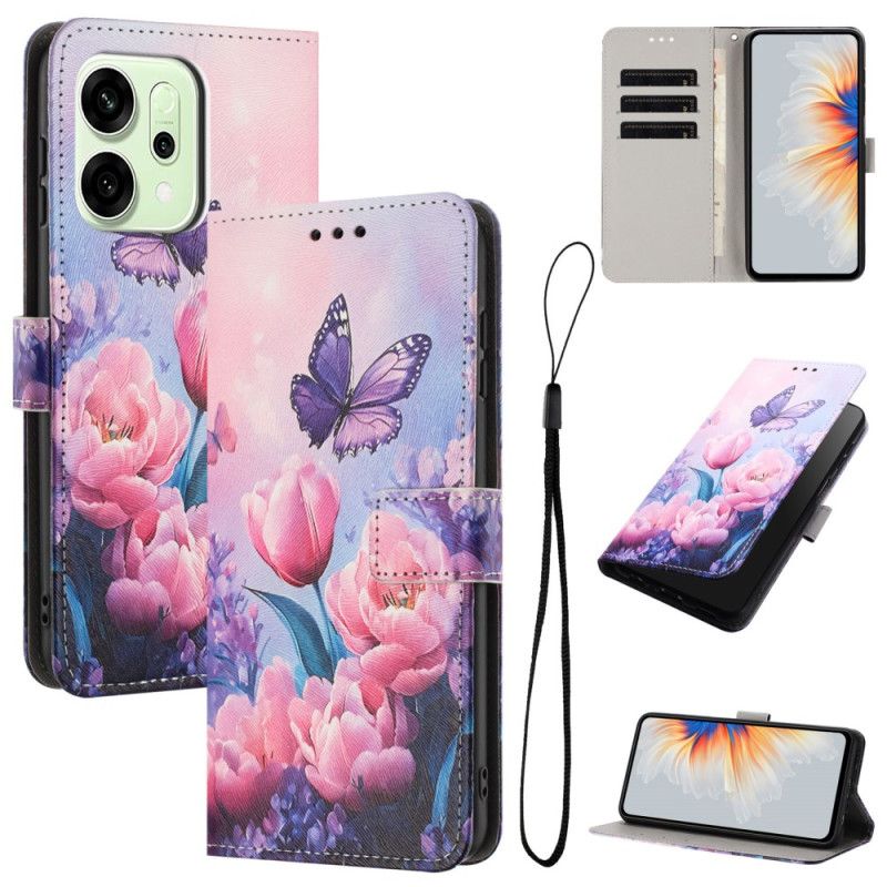 Flip Case Leren Oppo Reno 14 Pro 5g Bloemen