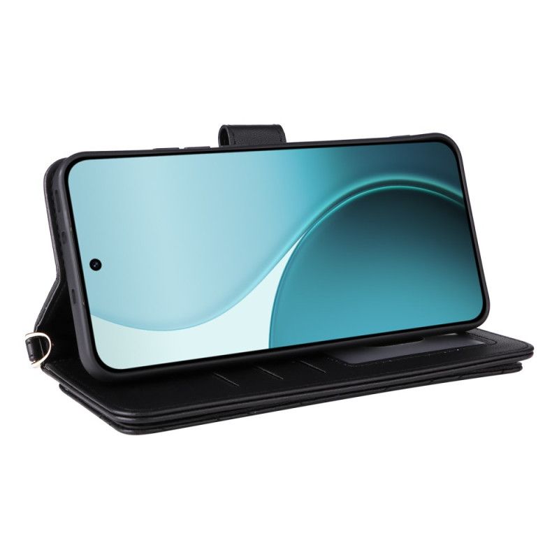 Flip Case Leren Oppo Reno 14 Pro 5g Gewatteerd Met Bandje En Polsbandje