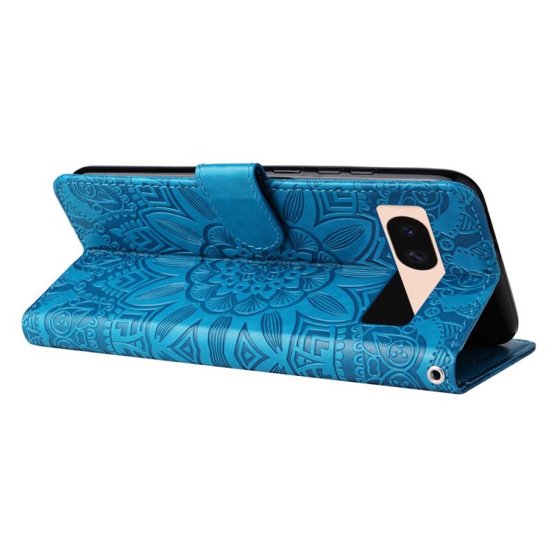 Leren Hoesje Google Pixel 8a Zonnebloempatroon Met Riempje Bescherming Hoesje
