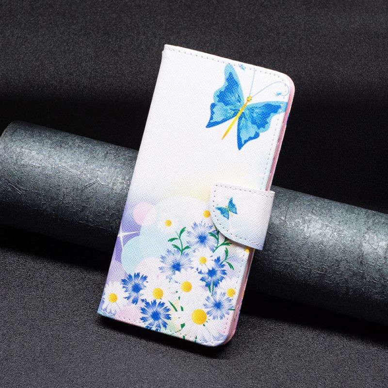 Leren Hoesje Voor Google Pixel 8a Vlinders En Bloemen Aquarel