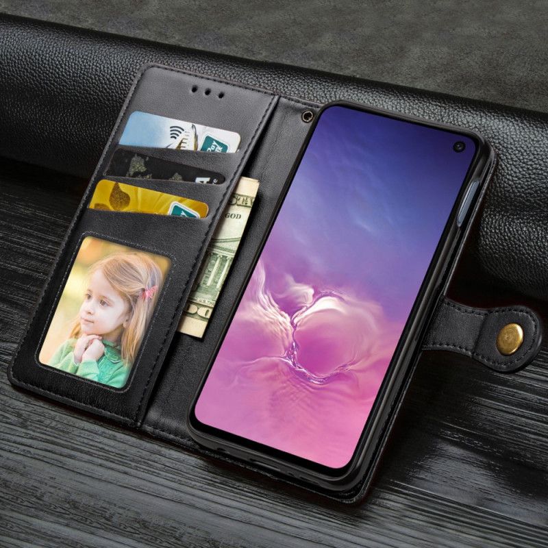Bescherming Hoesje Samsung Galaxy S10e Rood Zwart Kunstleer En Vintage Sluiting