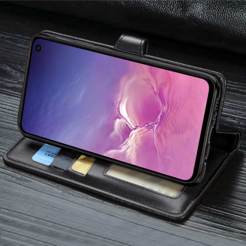 Bescherming Hoesje Samsung Galaxy S10e Rood Zwart Kunstleer En Vintage Sluiting
