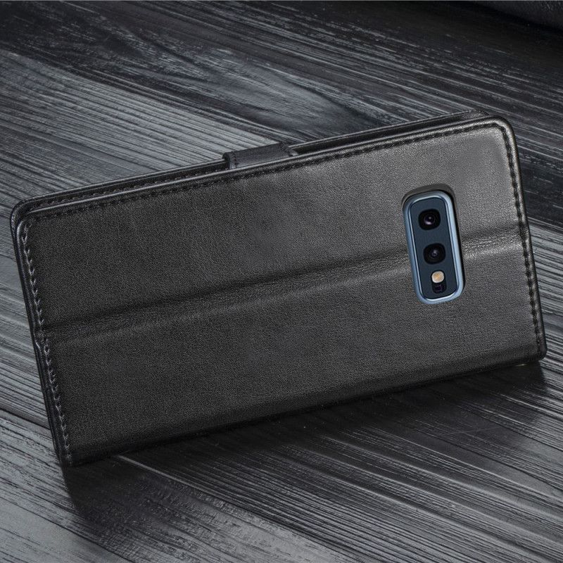 Bescherming Hoesje Samsung Galaxy S10e Rood Zwart Kunstleer En Vintage Sluiting