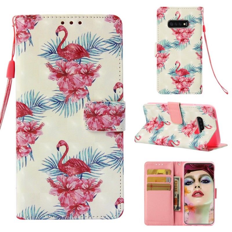 Bescherming Hoesje Samsung Galaxy S10e Wit Meerdere Flamingo'S