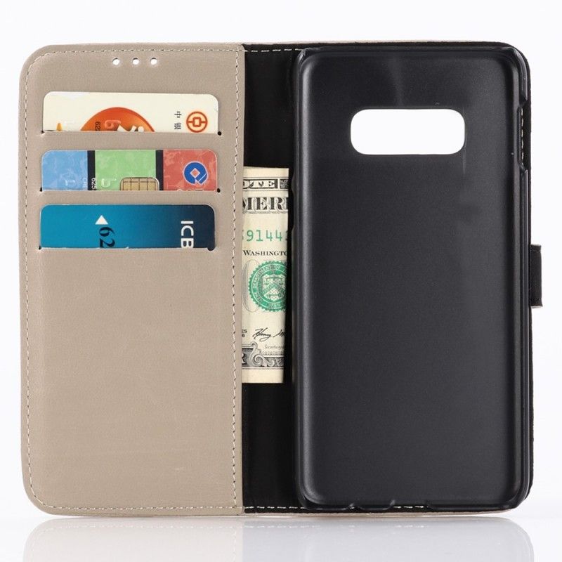 Cover Folio-hoesje Samsung Galaxy S10e Grijs Zwart Telefoonhoesje Retro Kunstleer