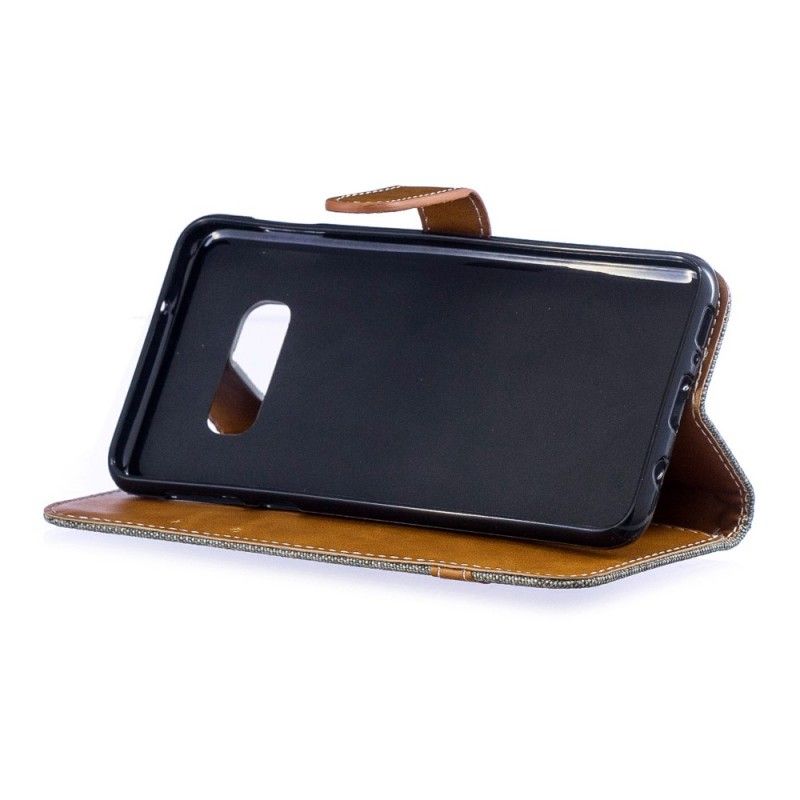 Cover Folio-hoesje Samsung Galaxy S10e Grijs Zwart Telefoonhoesje Stof En Leereffect Met String